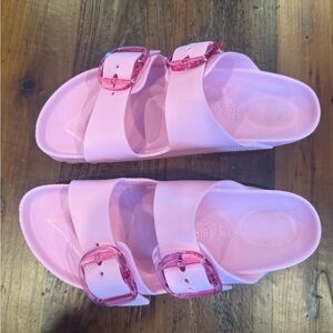 NEW, NEVER WORN! Birkenstock Arizona EVA Sandals with translucent buckles